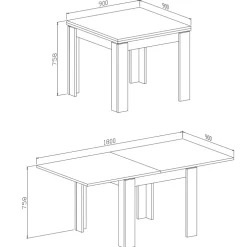 Tavolo allungabile 90x90cm moderno a libro noce Calla