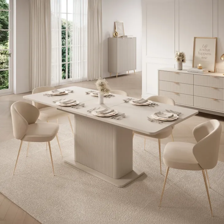 Tavolo allungabile 160/200x90cm rettangolare beige cannettato Ramis
