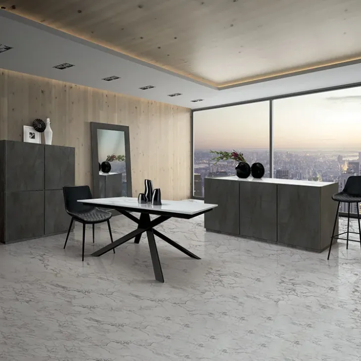 Tavolo 120/170 cm allungabile bianco effetto marmo metallo Velvet