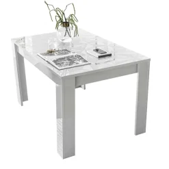 Tavolo 137/185cm allungabile bianco lucido con serigrafia Marvis