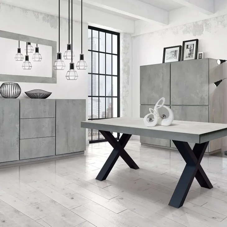 Tavolo 160/250cm allungabile grigio cemento gambe in antracite Hildago