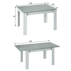 Tavolo 140/190cm allungabile moderno bianco opaco cemento Zander