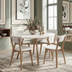 Tavolo 102/142cm allungabile rotondo bianco opaco rovere Medina