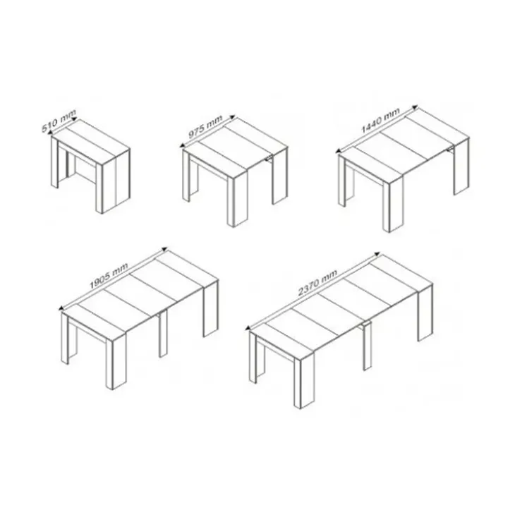 Tavolo 51/237cm consolle allungabile moderno bianco lucido Demetra
