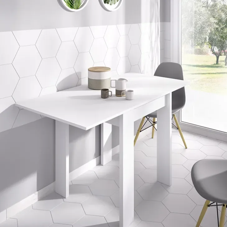 Tavolo da cucina allungabile 67-134x67cm in legno bianco Koke