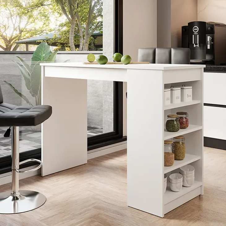 Tavolo da cucina 115x102cm moderno con ripiani bianco Mansel