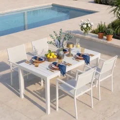Tavolo da giardino allungabile 160/240x90cm in alluminio bianco Brezza