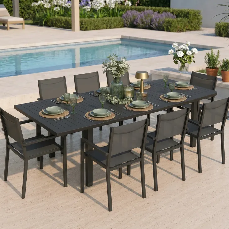 Tavolo da giardino allungabile 160/240x90cm in alluminio antracite Brezza