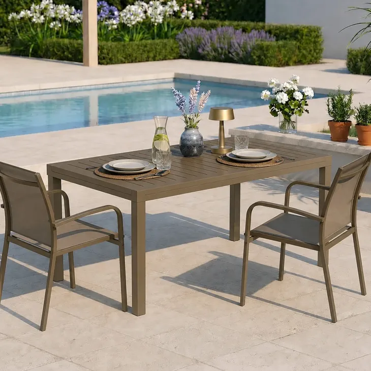 Tavolo da giardino allungabile 160/240x90cm in alluminio tortora Brezza