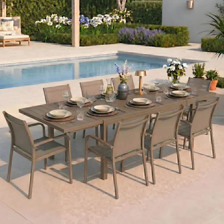 Tavolo da giardino allungabile 160/240x90cm in alluminio tortora Brezza