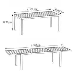 Tavolo da giardino allungabile 200/300x100cm in alluminio bianco Brezza