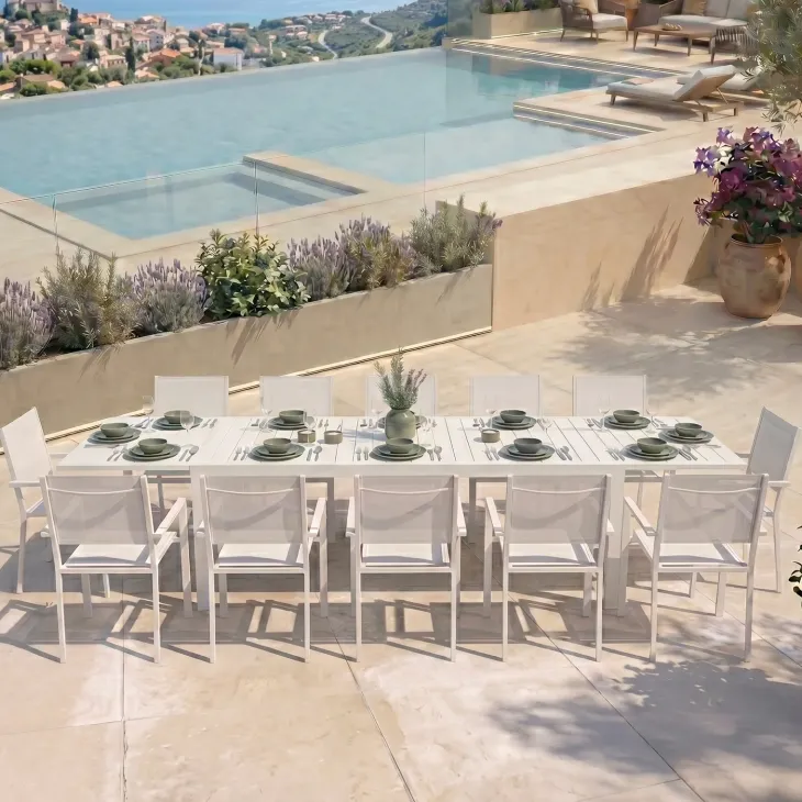 Tavolo da giardino allungabile 200/300x100cm in alluminio bianco Brezza