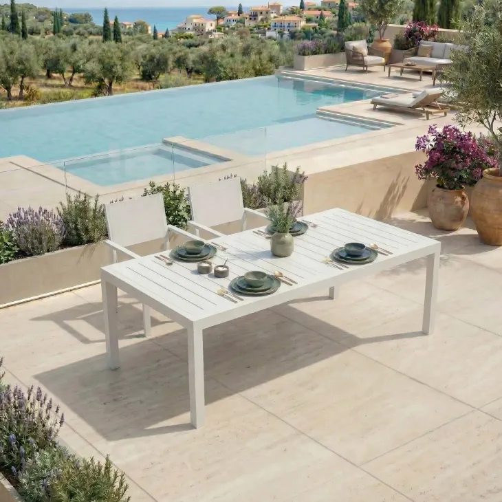 Tavolo da giardino allungabile 200/300x100cm in alluminio bianco Brezza