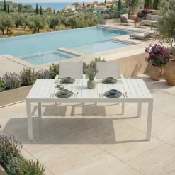Tavolo da giardino allungabile 200/300x100cm in alluminio bianco Brezza