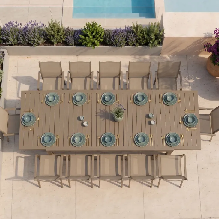 Tavolo da giardino allungabile 200/300x100cm in alluminio tortora Brezza