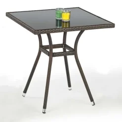 Tavolo da giardino con vetro 70x70cm rattan marrone Cubby