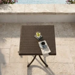 Tavolo da giardino esterno bar dehors quadrato 80x80cm polipropilene effetto rattan marrone Ivo