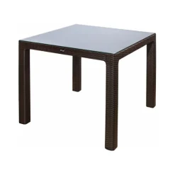 Tavolo da giardino esterno bar dehors 90x90cm polipropilene effetto rattan marrone e vetro Claro
