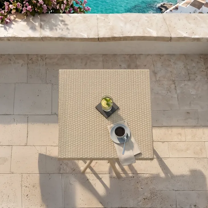 Tavolo da giardino esterno bar dehors quadrato 80x80cm polipropilene effetto rattan tortora Ivo
