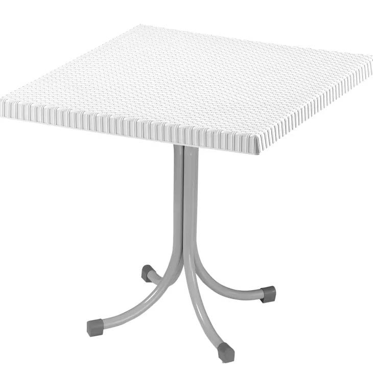 Tavolo da giardino esterno bar dehors quadrato 80x80cm polipropilene effetto rattan bianco Ivo