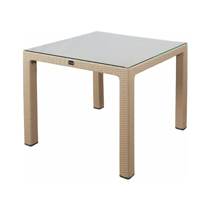 Tavolo da giardino esterno bar dehors 90x90cm polipropilene effetto rattan tortora e vetro Claro