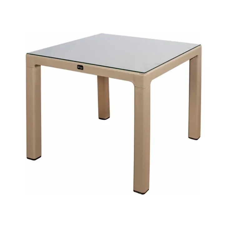 Tavolo da giardino 90x90cm esterno dehors con piano in vetro tortora Cesare