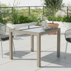 Tavolo da giardino 90x90cm esterno dehors con piano in vetro tortora Cesare