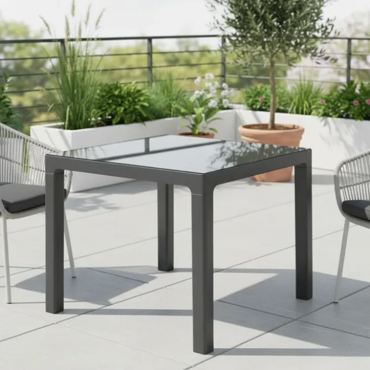 Tavolo da giardino 90x90cm esterno bar dehors con vetro antracite Cesare