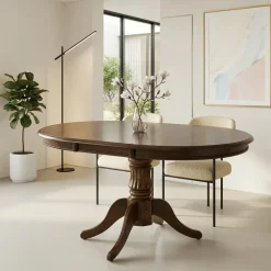 Tavolo da pranzo allungabile rotondo 90/124cm noce scuro Circle