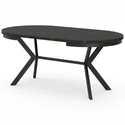 Tavolo da pranzo allungabile 90/166 cm rotondo nero effetto marmo nero Vortex