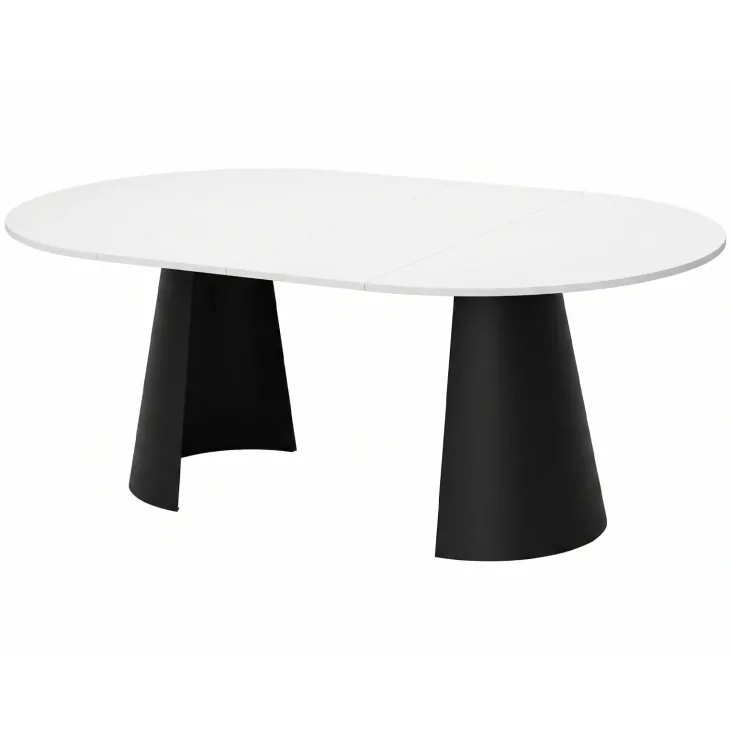 Tavolo da pranzo allungabile 100/176x100 cm rotondo industrial bianco metallo nero Grint