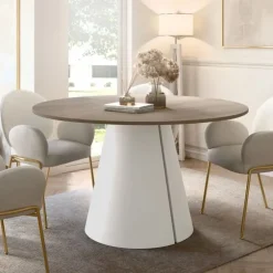Tavolo da pranzo allungabile 100/176x100 cm rotondo industrial rovere scuro metallo cashmere Grint