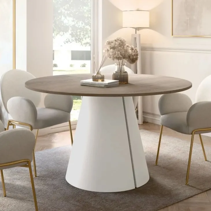 Tavolo da pranzo allungabile 100/176x100 cm rotondo industrial rovere scuro metallo cashmere Grint