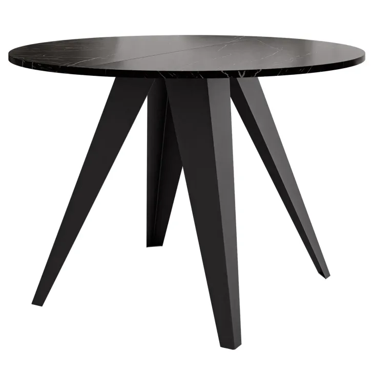 Tavolo da pranzo allungabile 100/138x100 cm rotondo industrial effetto marmo nero metallo nero Cortex