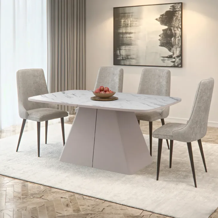 Tavolo da pranzo allungabile 180/256x110cm industrial effetto marmo bianco metallo cashmere Rail