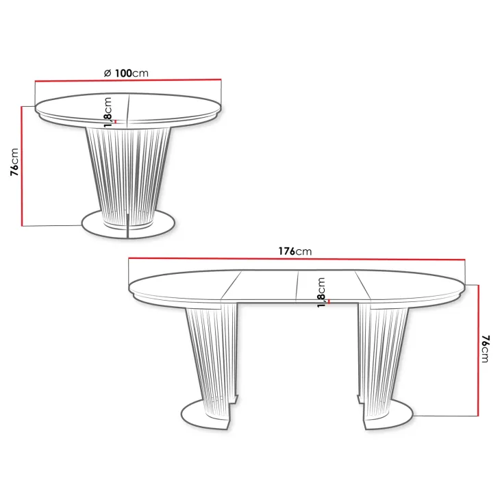 Tavolo da pranzo allungabile 100/176x100 cm rotondo industrial effetto marmo nero metallo nero Monox