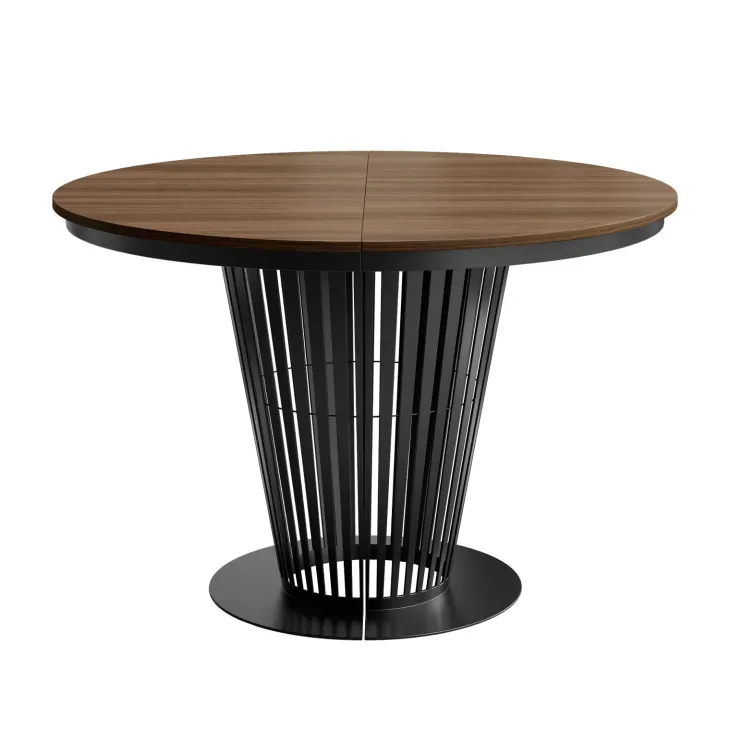 Tavolo da pranzo allungabile 100/176x100 cm rotondo industrial noce metallo nero Monox