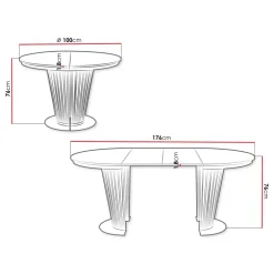 Tavolo da pranzo allungabile 100/176x100 cm rotondo industrial effetto marmo bianco metallo cashmere Monox