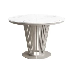 Tavolo da pranzo allungabile 100/176x100 cm rotondo industrial effetto marmo bianco metallo cashmere Monox