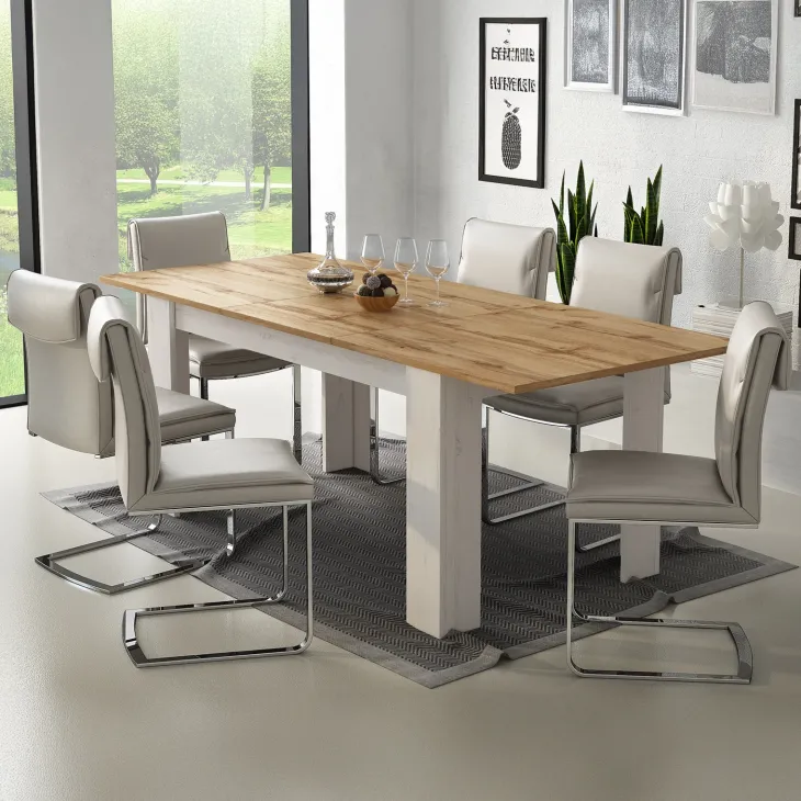 Tavolo da pranzo allungabile 160/220 cm moderno bianco opaco rovere Basalt