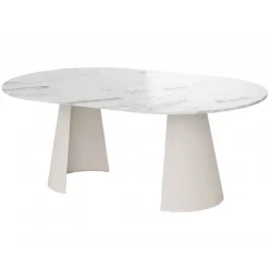 Tavolo da pranzo allungabile 100/176x100 cm rotondo industrial effetto marmo bianco metallo cashmere Grint