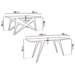 Tavolo da pranzo e da salotto 2 in 1 trasformabile 90/170x70cm rovere nero Nexus