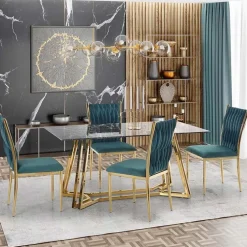 Tavolo da pranzo moderno 160x90cm marmo nero oro Stella