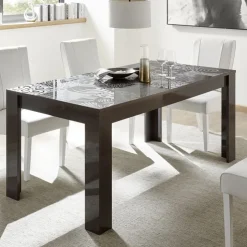 Tavolo da pranzo rettangolare 180x90cm grigio serigrafato Paradise