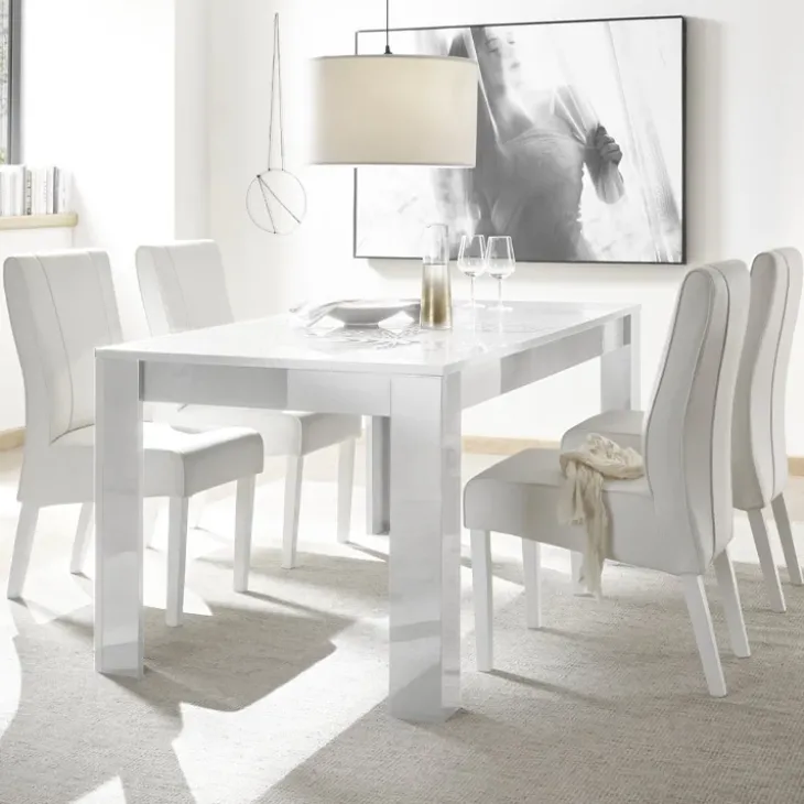 Tavolo da pranzo rettangolare 180x90cm bianco lucido serigrafato Paradise