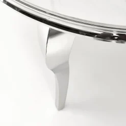 Tavolo da pranzo rotondo 120cm effetto marmo bianco cromato argento Selim