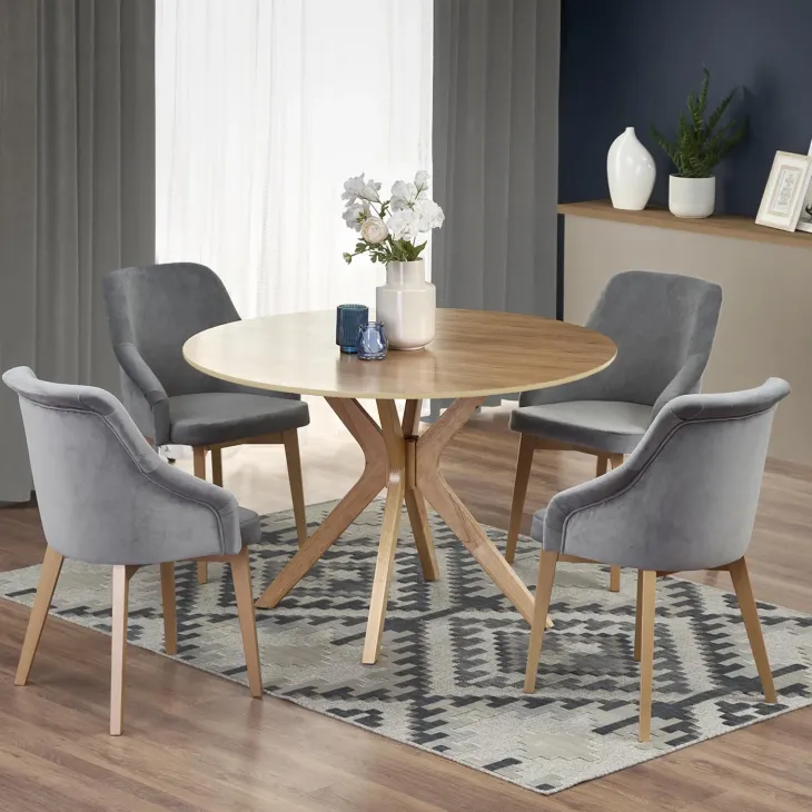 Tavolo da pranzo rotondo moderno 120x120cm rovere naturale Corinto