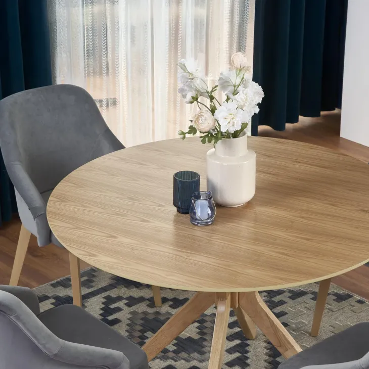 Tavolo da pranzo rotondo moderno 120x120cm rovere naturale Corinto