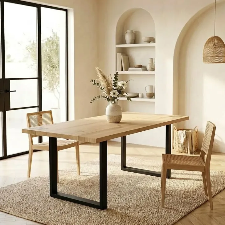 Tavolo da pranzo 160x90cm gambe in metallo legno massello rovere Tarselia
