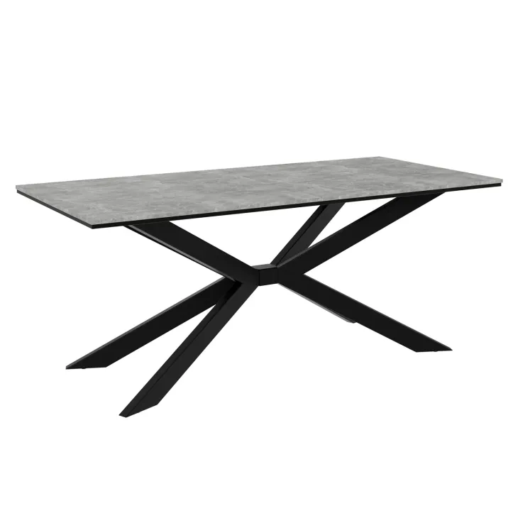 Tavolo da pranzo 190x90 cm industrial rettangolare grigio cemento metallo nero Axon